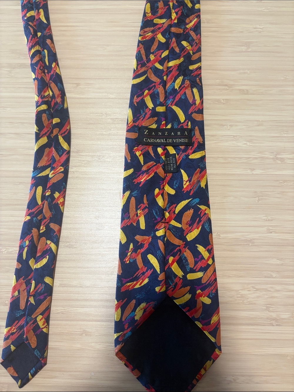 Vintage Zanzara Carnaval De Venise All Silk Abstract Brush Stroke Necktie Men's